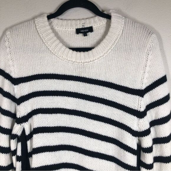 ME+EM Italian Merino Wool Cashmere Breton Stripe Sweater Size Medium - Picture 2 of 9
